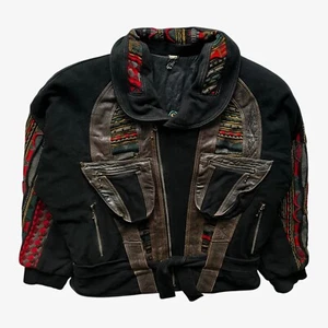 Vintage 90s Men's Roger Springfields Textured Jacket With Leather Trim, Coogi - Picture 1 of 5