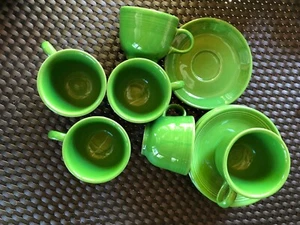 FIESTA HOMER LAUGHLIN CHINA LEAN FREE GREEN CUPS SAUCERS 12 PCS - Picture 1 of 12
