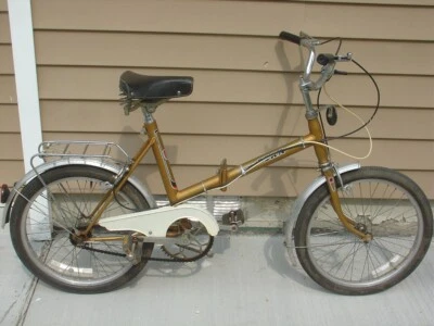 Vintage 3-Speed Gold Eska Folding Bike Bicycle Czechoslovakia Foldable 4 Parts - Image 1 of 4