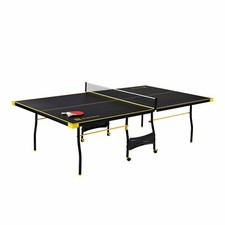 Official Size Indoor Tennis Ping Pong Table 2 Paddles Balls Foldable & Casters