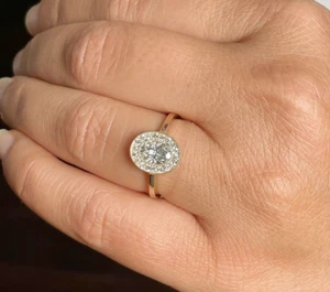 14K SOLID YELLOW GOLD OVAL MOISSANITE AND DIAMONDS ENGAGEMENT RING BEZEL 1.20CT - Picture 1 of 12