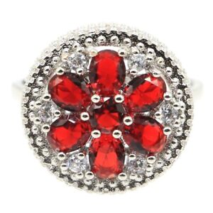 SheCrown New Arrival Red Blood Ruby CZ Jewelry For Woman's Silver Ring 9.5 