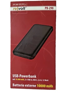 revolt USB-Powerbank mit 10.000 mAh, 2x USB-A, 1x USB-C, 2,4 A, 12 Watt - Zdjęcie 1 z 3
