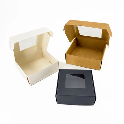 10x Compact Kraft Cardboard Box Window White Brown Black Wedding Gift Favour - image 1 of 4