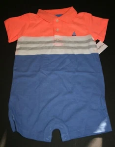 New Carter's Boys 1 Piece Outfit 3m Romper Polo Collar Dress Style Orange Blue - Picture 1 of 1