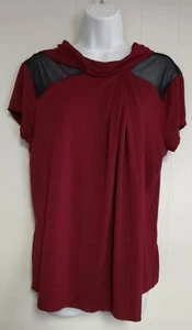 Cable & Gauge Womens PXL Shirt Dark Red Blouse Top Short Sleeve Mesh Shoulders - Picture 1 of 3