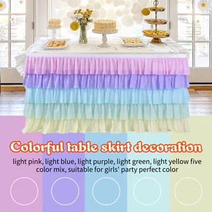 Colorful Table Ruffle Chiffon Pleated Table Skirt Multi Layers Draping leWBB - Picture 1 of 12