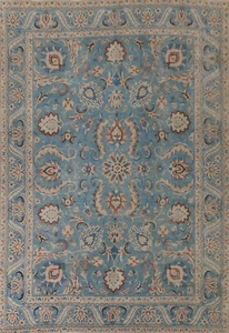Floral Semi-antique 9x13 Traditional Blue Rug Wool Hand-knotted Overdyed Carpet - Picture 1 of 12