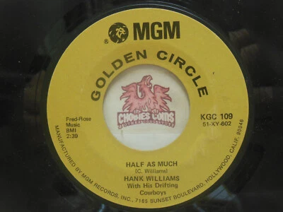 Hank Williams – Half As Much / Honky Tonk Blues, 45 RPM VG+ (SG) - Image 1 of 2