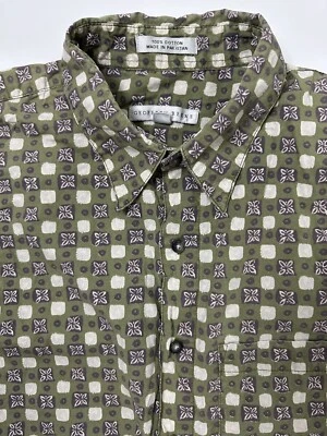 Винтажный 90-х Geoffrey Beene рубашка мужчин XL зеленый цветочный плитки геометрический гавайский хиппи - Изображение 1 из 4