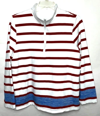 Denim & Co. Pullover de felpa francesa estampado activo talla XL blanco rojo azul claro *N Foto 1 de 4