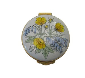 English Handpainted Round Enamel box with hinged lid-with Bluebell flowers - Picture 1 of 4