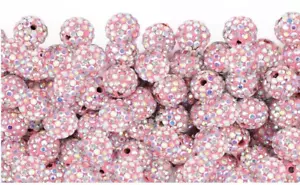20pcs 10mm Pink AB Rhinestone, Polymer Clay, Disco Ball, Shambala, Pave Beads - Picture 1 of 2