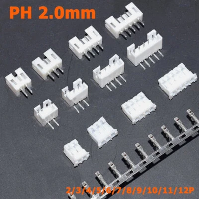 PH 2.0mm Connector Kits 2/3/4/5/6/7/8/9/10/11/12P Header+Housing+Crimps PCB Plug - Image 1 of 4