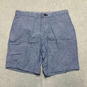 Tommy Hilfiger Shorts Mens 34 Blue Linen Blend Patriotic Star Print Chino Casual - Picture 1 of 10
