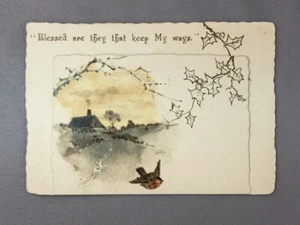 Tarjeta de Navidad ROBIN Bird 1900 antigua ALEMANIA era de tarjetas comerciales SIN USAR - Imagen 1 de 6