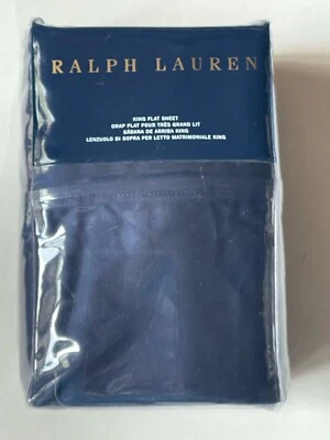 *NEW RALPH LAUREN KING Flat Sheet ~BEDFORD SATEEN 800 Thread Count Highland NAVY - Image 1 of 4