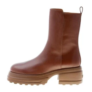 TOD'S women shoes Mahogany brown leather Patform ankle boot with zip heel 6 cm - Picture 1 of 8