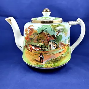 Antique Salopian Porcelain Teapot #4618 Rural Cottage Transfer Print RARE c 1910 - Picture 1 of 10