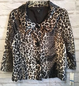 Rafaella Women Jacket XL Cheetah Print Large Collar Faux Fur Topper A16 - Picture 1 of 10
