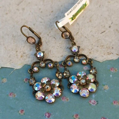 Pendientes Michal Negrin Grandes Flores Aurora Boreal y Cristales de Swarovski Regalo Foto 1 de 4