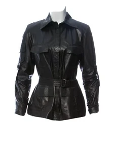 Donna Karan Leather Jacket Blazer Collar Black Fully Lined Short Size 4 Small gy - Picture 1 of 12