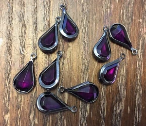Vintage Gunmetal Plate Purple Lucite Faceted Pear Tear Drop Drops Charms Lot - Picture 1 of 4