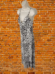 NEXT ANIMAL PRINT DRESS SIZE UK 14 VISCOSE WOMENS STRAPPY LONG MAXI WHITE BLACK - Picture 1 of 5