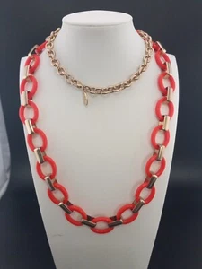 Ann Taylor 34 In Goldtone Reddish Orange Oval Links Necklace - Picture 1 of 10