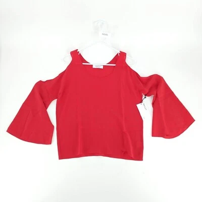 Blusa Top Bailey 44 Hombro Frío Manga Campana 100% Seda Roja Para Mujer Talla X-Pequeña Foto 1 de 4