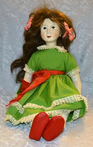 Muñeca, mujer, con cabeza de porcelana, brazos y piernas, cuerpo de tela alrededor de 1950, intacta - Imagen 1 de 5