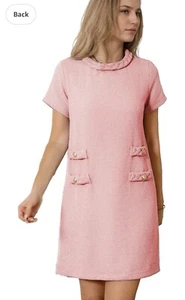 Women'S Tweed Dress Short Sleeve Crew Neck A-Line Party Vintage Mini Skirt Causa - Picture 1 of 4