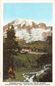 Postal WA: Paradise Valley & Inn, Parque Nacional Rainier, Union Pacific años 20 - Imagen 1 de 2
