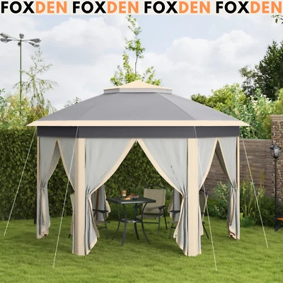 Large Outdoor Garden Hexagon Pop Up Gazebo Sides 4x 4m Shelter Cover Curtains - Image 1 of 4