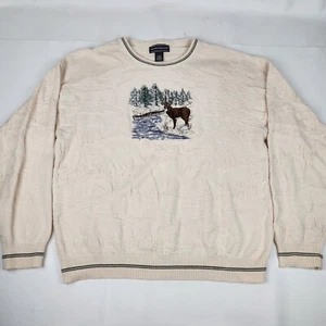 Vintage David Taylor Mens Sweater XL Embroidered Deer Nature River Forest USA - Picture 1 of 6