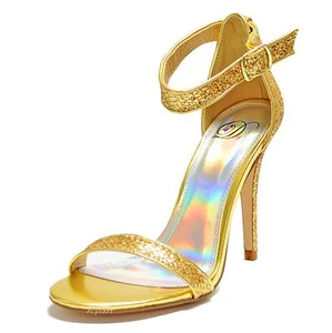 Nuevos zapatos para mujer formales de noche zapatos de tacón de aguja parpadeo fiesta de graduación dorado brillo - Imagen 1 de 9
