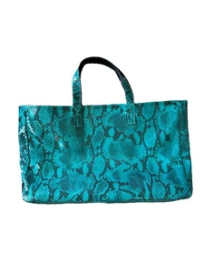 Bolso de Mano De Colección Piel de Serpiente Pitón Verde Azulado Alquimia Hecho en Italia Lujo Cuero Exótico - Imagen 1 de 18