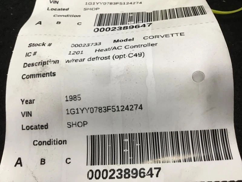 Heater Climate Temperature Control Coupe Manual Temperature Control Fits 84-89 C - Image 1 of 4