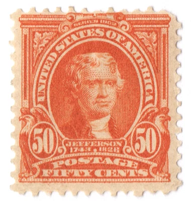 US Sc# 310 *MINT OG H* { 50c ORANGE JEFFERSON } "SCARCE FROM 1903 CV$ 425.00 - Image 1 of 4