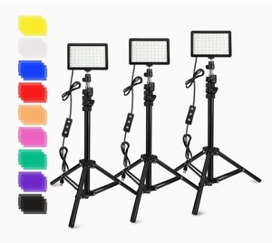 3 Pack 70 LED Video Lights w/ Adjustable Tripod Stand/Color Filters, 5600K - Picture 1 of 7