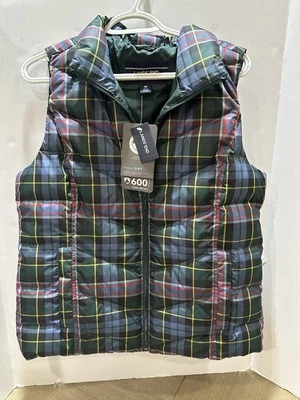 Colete acolchoado Lands End feminino xadrez M com isolamento térmico de ganso - Imagem 1 de 3