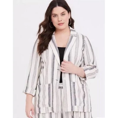 Blazer náutico de linho tórrido tamanho XL listrado casual clássico - Imagem 1 de 4