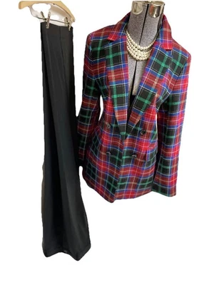 NUEVO Traje Pantalón Talbots Talla 8 Conjunto de Dos Piezas Franela Italiana Brillante Bolsillos a Cuadros Foto 1 de 4