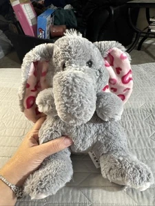 Aurora Gray Elephant Pink Hearts Ears Plush 10 inch Stuffed Animal - Picture 1 of 8
