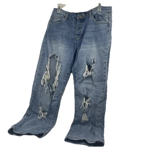 Fashion Nova Womens Size 13 Pockets Distressed Denim Blue Jeans - Bild 1 von 7