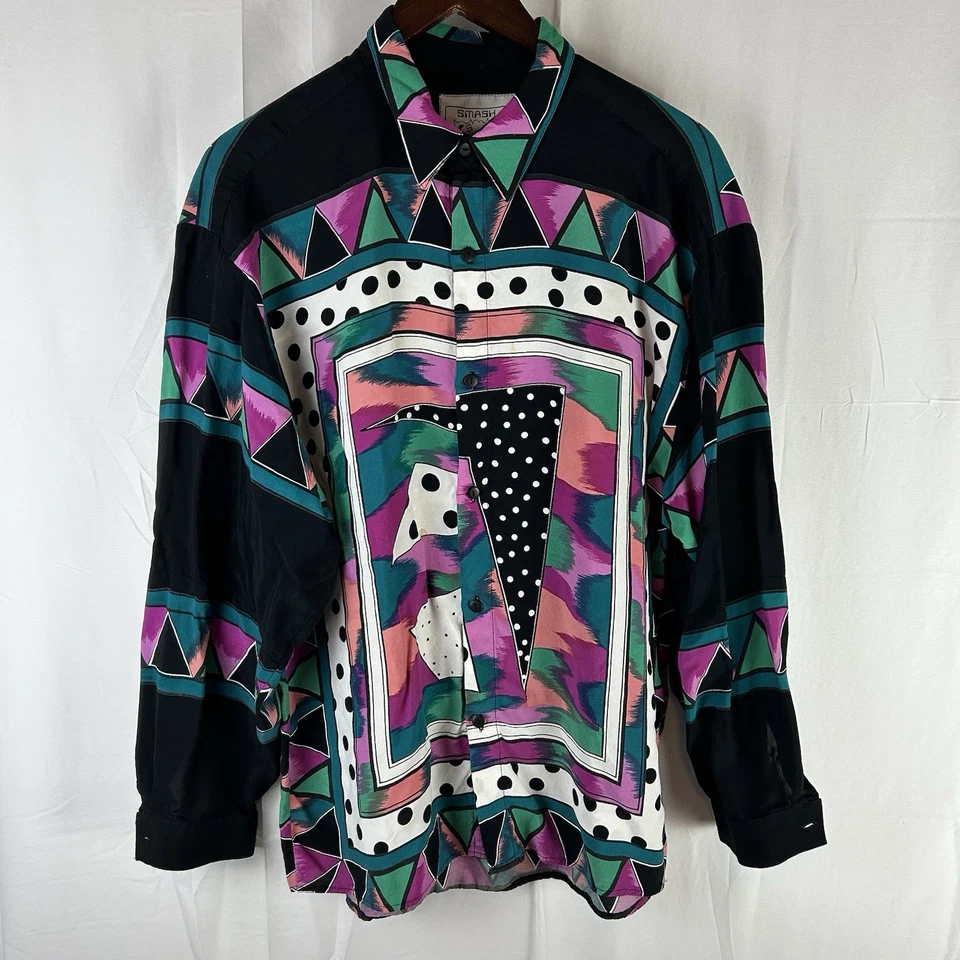 Vintage 80s 90s SMASH Long Sleeve Button Up Men’s Large Abstract Colorful Thin - Image 1 of 4