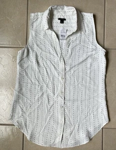 Canotta donna Ann Taylor con bottoni taglia S avorio a righe senza maniche colletto - Foto 1 di 11