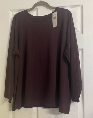 NUEVO CON ETIQUETAS $78 Camiseta Eileen Fisher Algodón Orgánico Cassis Cuello Redondo 3X Foto 1 de 4