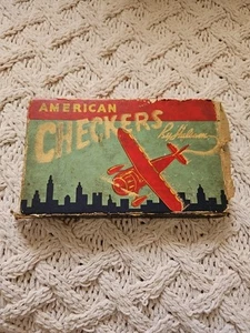 Vintage HALSAM AIRPLANE CHECKERS Wooden Embossed Original Box - Picture 1 of 11