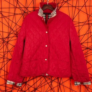 Burberry London Women's V-Neck Novachek Rich Red Button-Up Quilted Jacket Size M - Picture 1 of 16